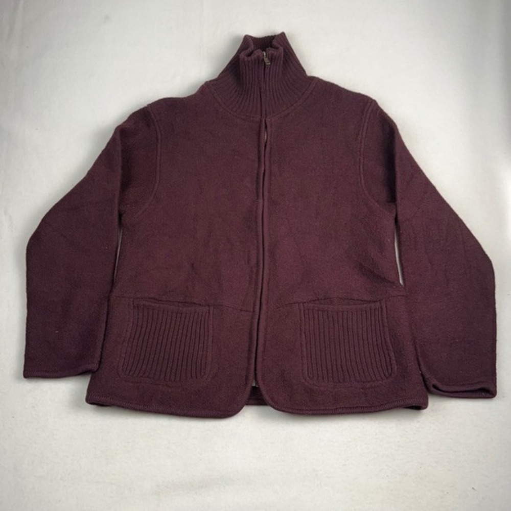 Tally-ho Mens 100% Wool Full Zip Cardigan Sweater Burgundy Mock Neck Medium
